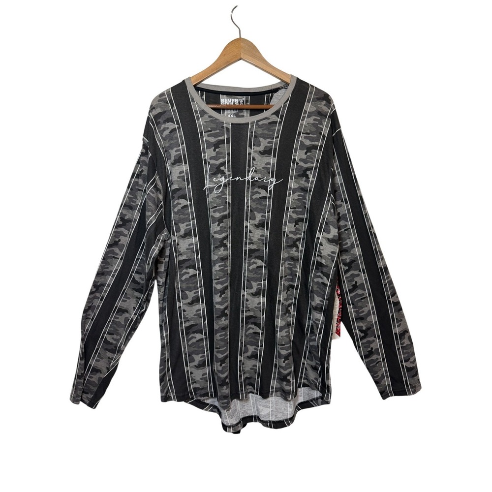 Seven Souls Shirt Mens 4XL Black Camo Striped Legendary Long Sleeve NWT